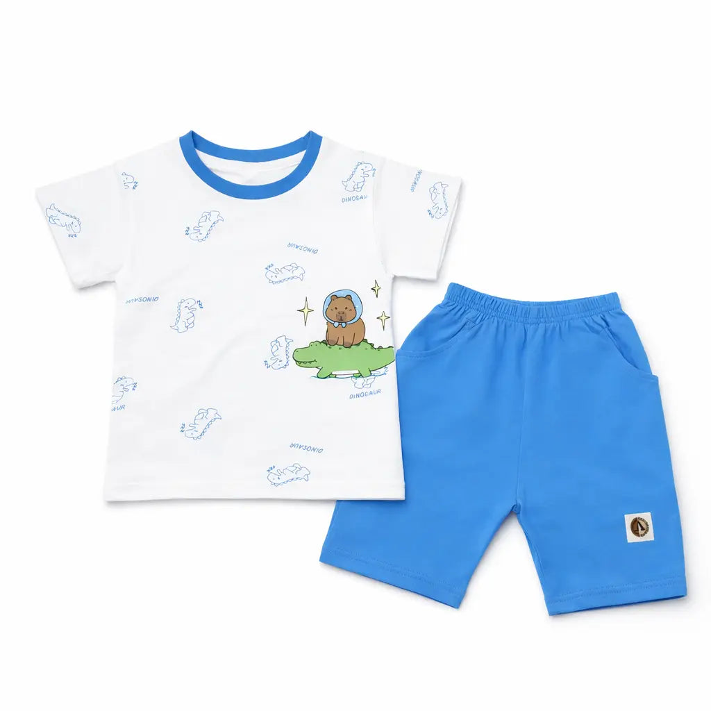 2Piece Dino & Capybara Print T-Shirt & Shorts Set (Imported) – 1 to 5Y