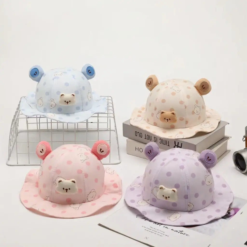 Baby Bear Ear Sun Hat – Cute Polka Dot Cotton Kids Cap
