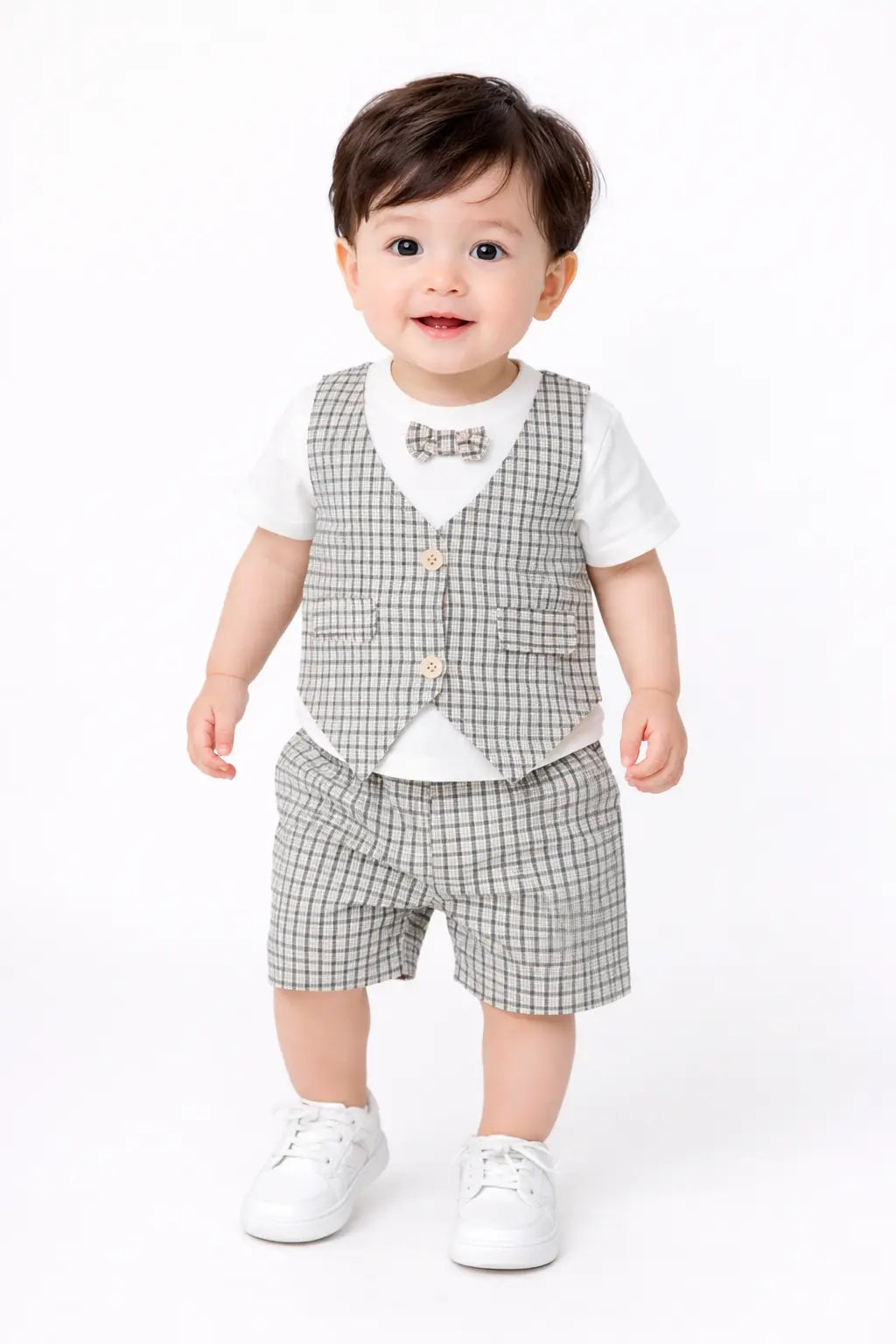 Black White Checkered 2-Pc Outfit Set – Pockets – 1 TO 5Y