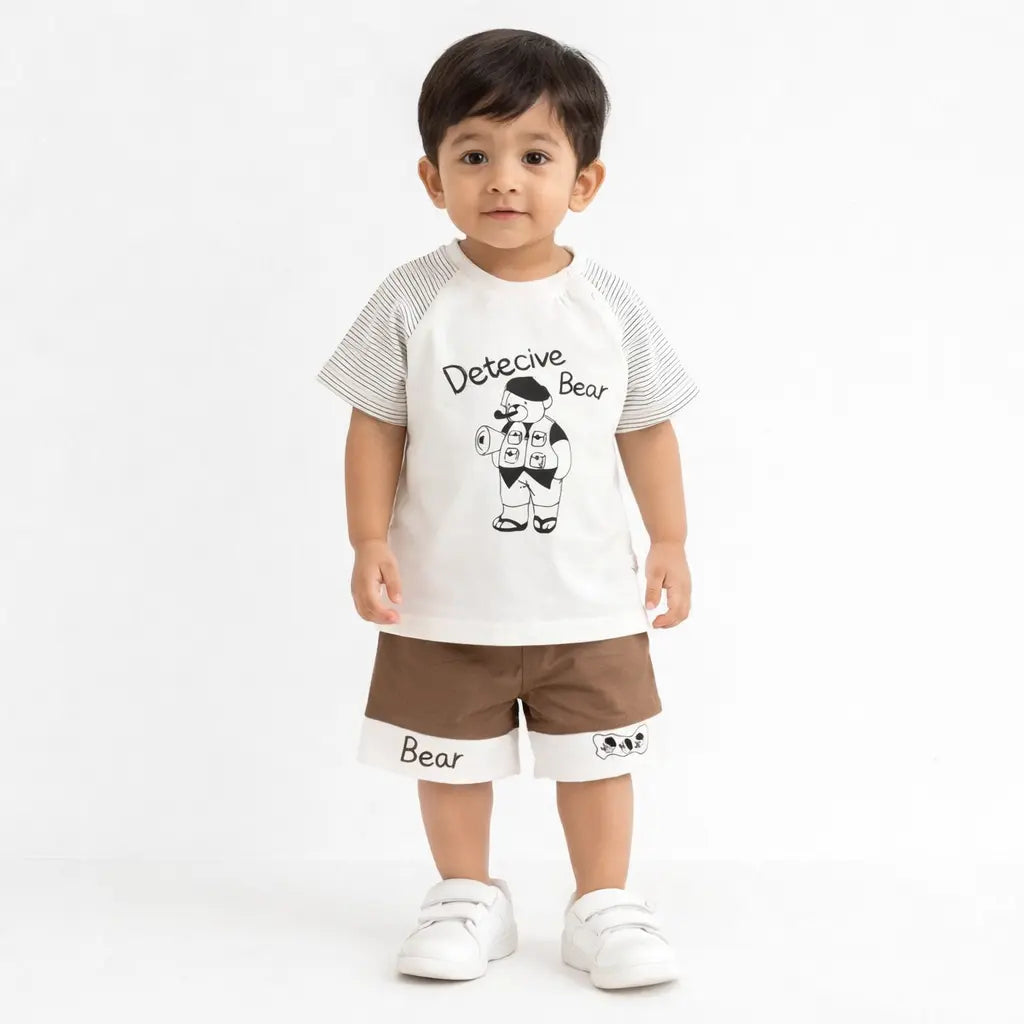 Detective Bear Boys 2Pc Cotton Summer Shorts – 6 TO 24M