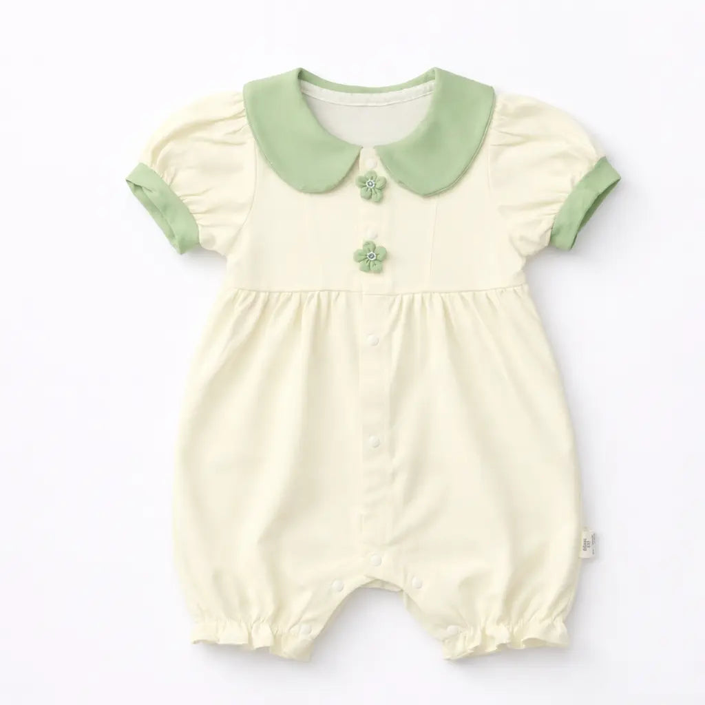 Imported Girls Collar Romper Floral Buttons 0 to 24m outfit front