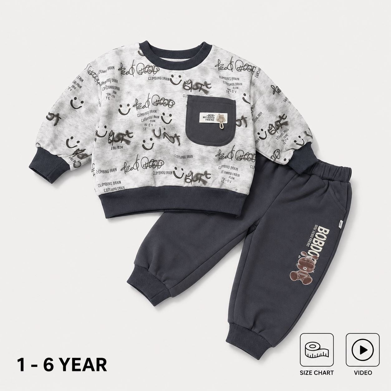 Imported Smiley Print Sweatshirt & Cargo Pant Set 1 TO 5Y