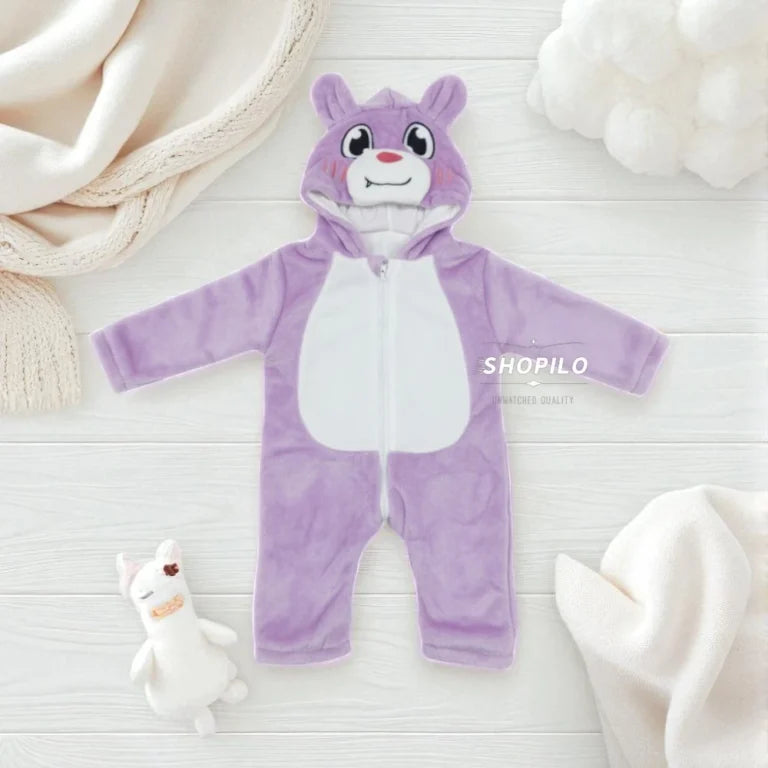 Flannel Baby Animal Romper Double Zipper