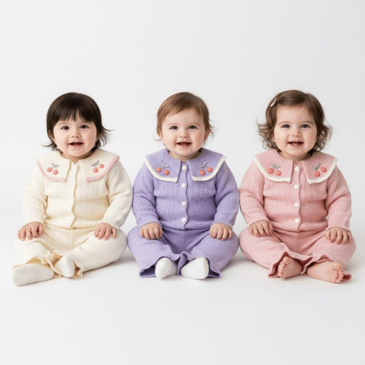 Baby Girl Cherry Collar Sweater & Pants for Winter 0 to 24M