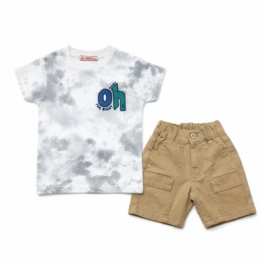 2-Piece Tie-Dye T-Shirt & Khaki Cargo Shorts Set – 6M TO 3Y