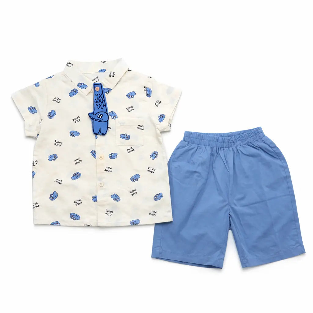Crocodile Print Shirt & Shorts with Novelty Tie – 1 TO 5Y
