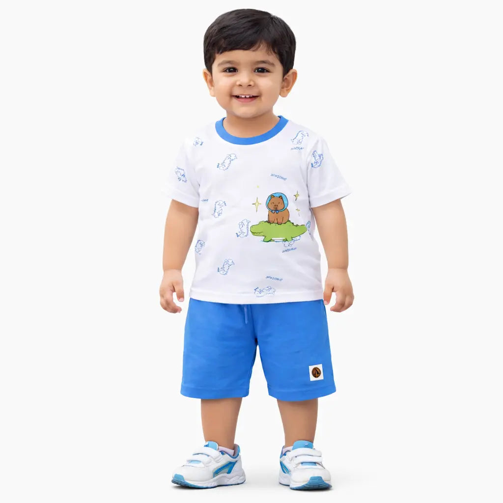 2Piece Dino & Capybara Print T-Shirt & Shorts Set (Imported) – 1 to 5Y