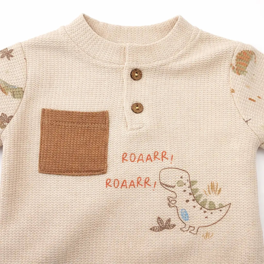3 Piece Dinosaur Print Waffle Knit Set Two Color Options