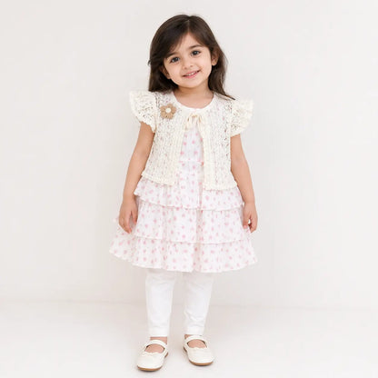 3 Pc Floral Dress Set Detachable Flower Brooch 6M to 4Y