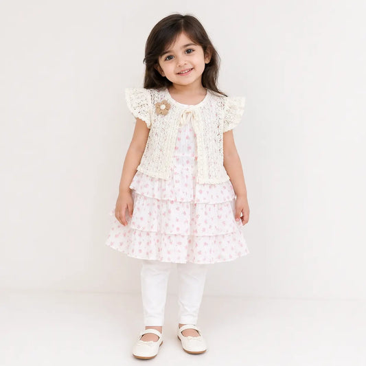 3 Pc Floral Dress Set Detachable Flower Brooch 6M to 4Y