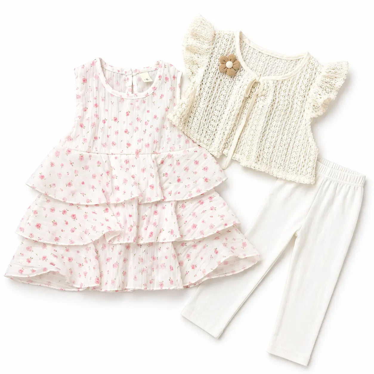 3 Pc Floral Dress Set Detachable Flower Brooch 6M to 4Y full set