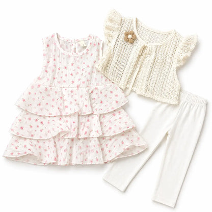 3 Pc Floral Dress Set Detachable Flower Brooch 6M to 4Y full set