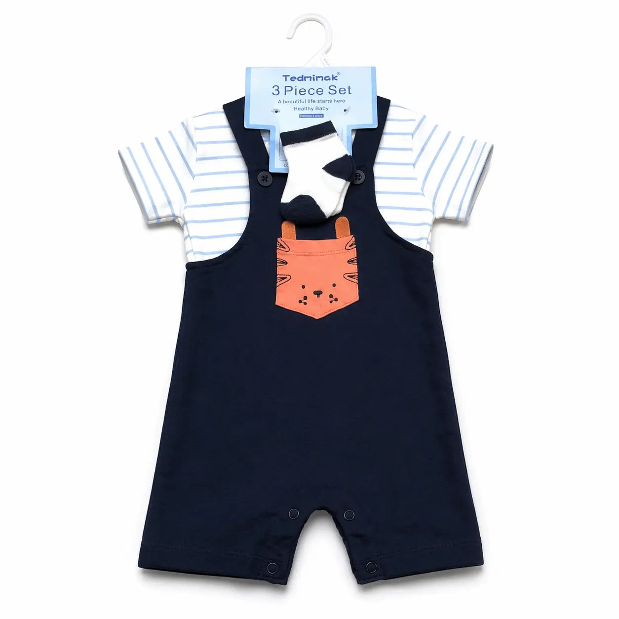 3 Piece Tiger Romper Set T Shirt Dungaree & Socks 3 to 24M