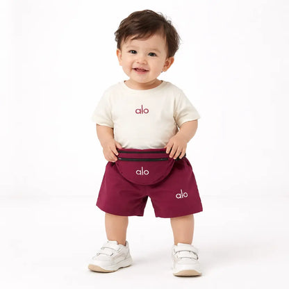 ALO Cream & Maroon T Shirt & Shorts with Waist Bag 1 to 6Y