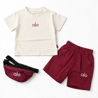 ALO Cream & Maroon T Shirt & Shorts with Waist Bag 1 to 6Y