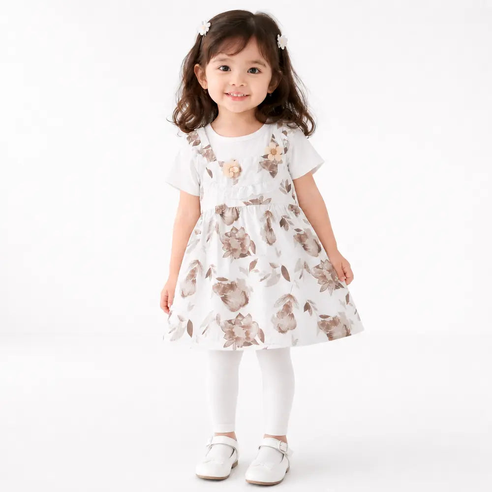 Imported Floral Round Neck Summer Frock & Tights 1 TO 5Y pair