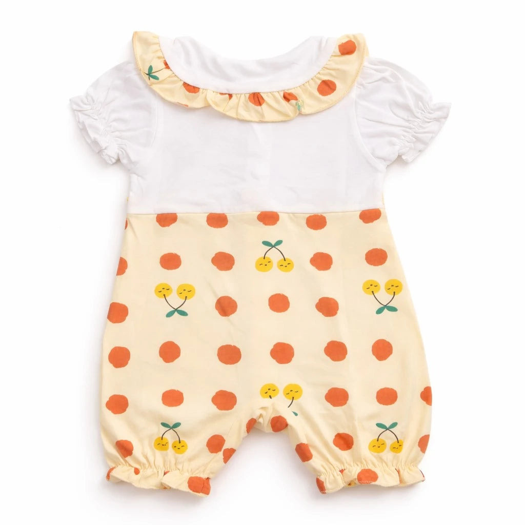 Baby Girl Fruit Print Romper with Peter Pan Collar – 6M TO 3Y