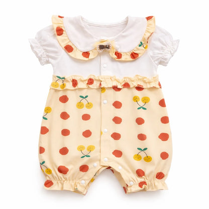 Baby Girl Fruit Print Romper with Peter Pan Collar – 6M TO 3Y