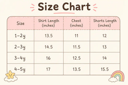 Imported Girl’s Summer T Shirt & Brown Shorts 1 to 5Y size chart