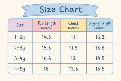 Imported Girls Tunic Top & Leggings for Summer 1 to 5Y size chart