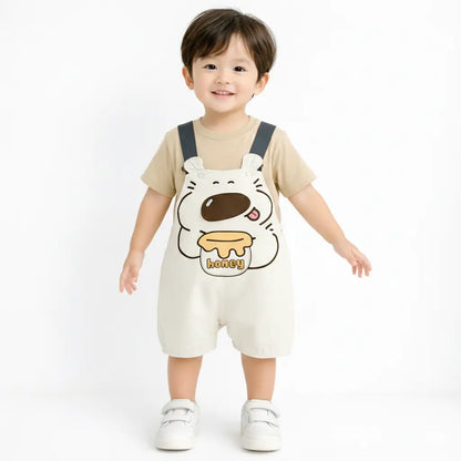 T-Shirt and Bear Dungaree Romper Set (Imported) – 6M to 24M