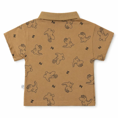 Baby Boys Brown Dino Print Polo Imported T Shirt 1 to 3Y