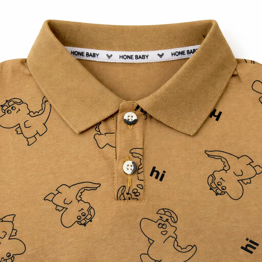 Baby Boys Brown Dino Print Polo Imported T Shirt 1 to 3Y