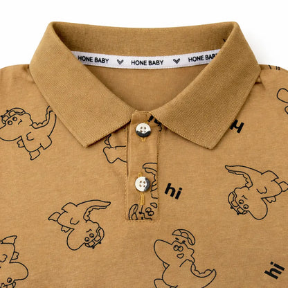 Baby Boys Brown Dino Print Polo Imported T Shirt 1 to 3Y