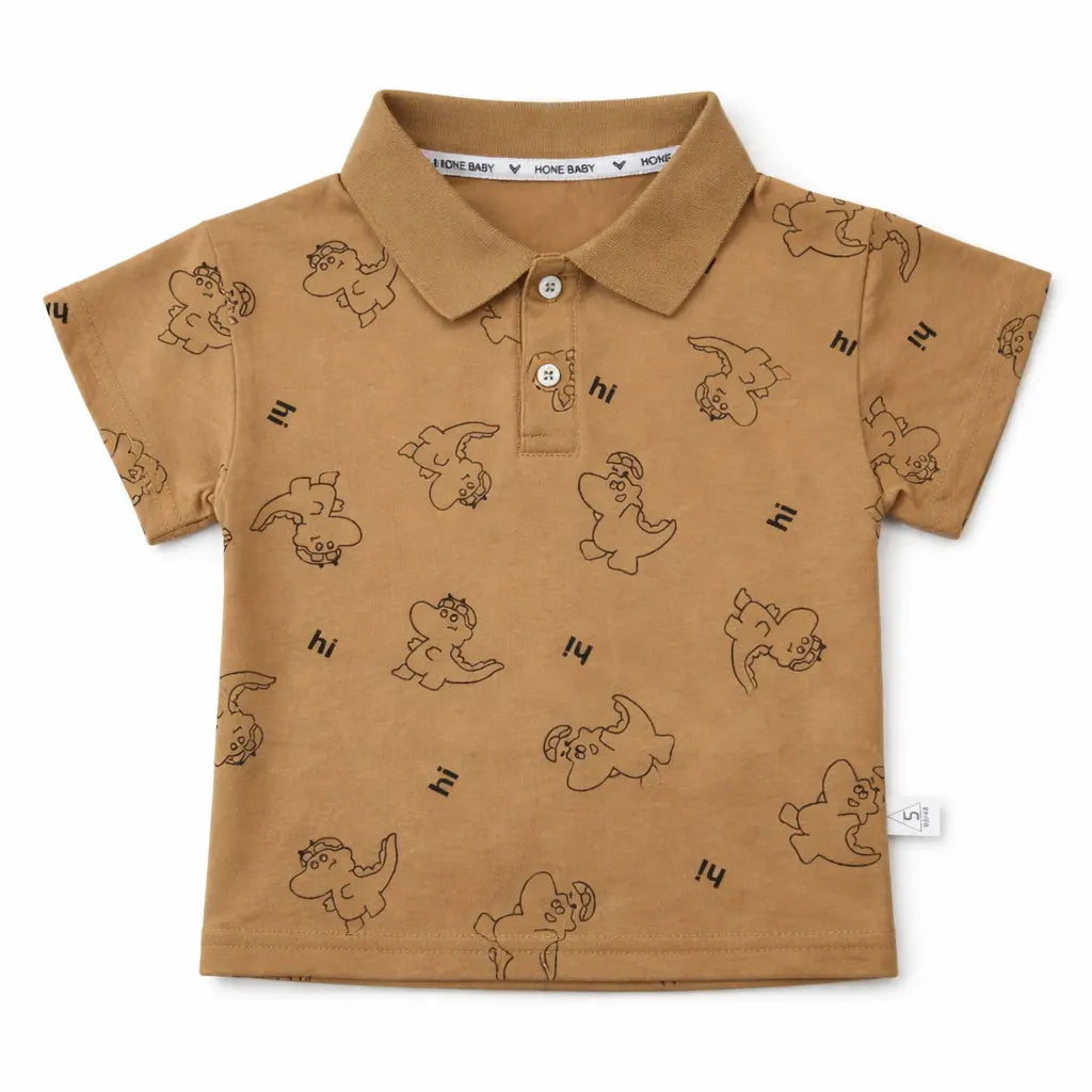 Baby Boys Brown Dino Print Polo Imported T Shirt 1 to 3Y