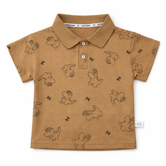 Baby Boys Brown Dino Print Polo Imported T Shirt 1 to 3Y