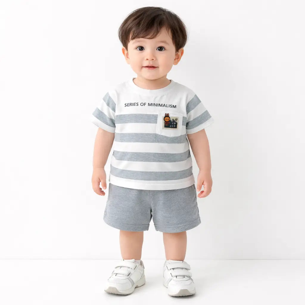 Baby Boys T-Shirt & Grey Shorts Set (Imported) – 6M to 3Y