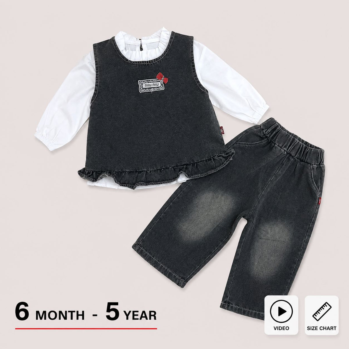 Baby Girls Denim Top & Pants 3 Piece Outfit