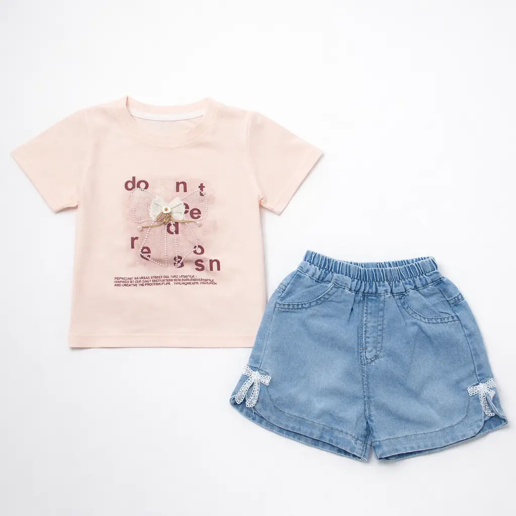 Imported Girls D R Summer T Shirt & Denim Shorts 1 to 5Y pair