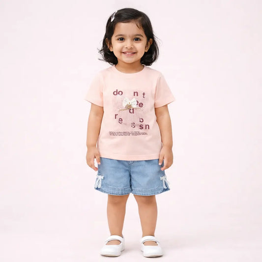 Imported Girls D R Summer T Shirt & Denim Shorts 1 to 5Y