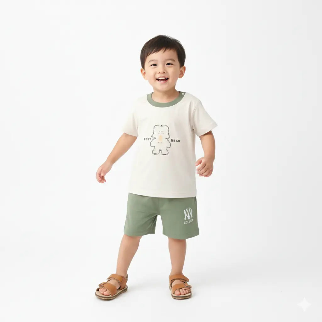 Bear Print T-Shirt & Shorts Set – 2Piece Imported Outfit (Imported) – 12M to 3Y how it looks