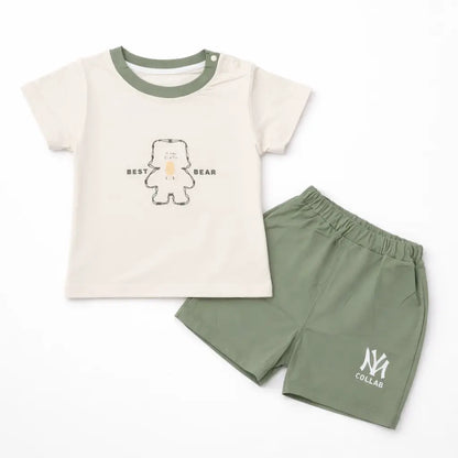 Bear Print T-Shirt & Shorts Set – 2Piece Imported Outfit (Imported) – 12M to 3Y suit