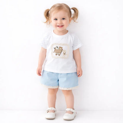 Blue Cotton T-Shirt and Shorts Outfit Set (Imported) – 1 to 5Y how it looks