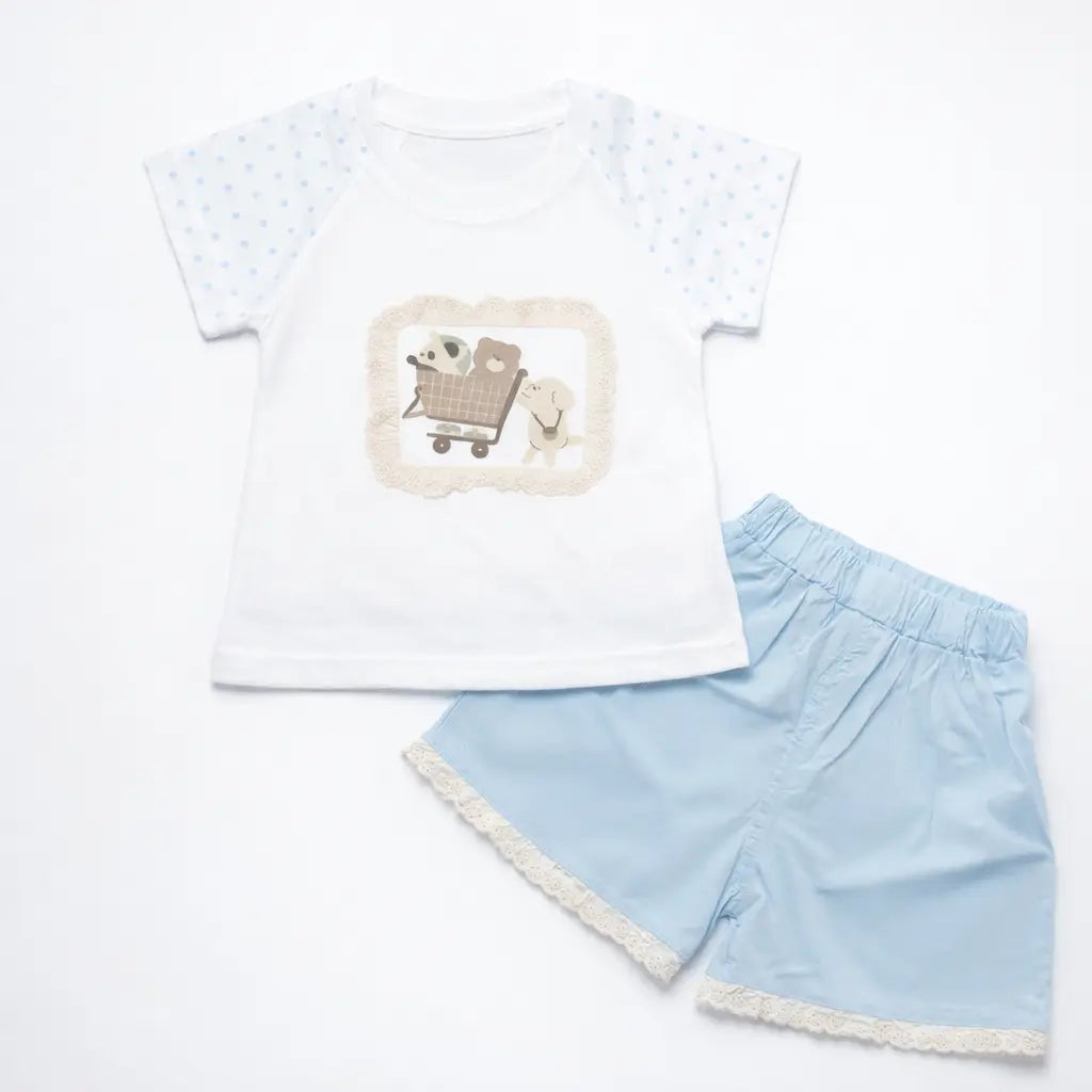 Blue Cotton T-Shirt and Shorts Outfit Set (Imported) – 1 to 5Y pair