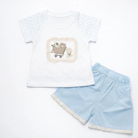 Blue Cotton T-Shirt and Shorts Outfit Set (Imported) – 1 to 5Y pair