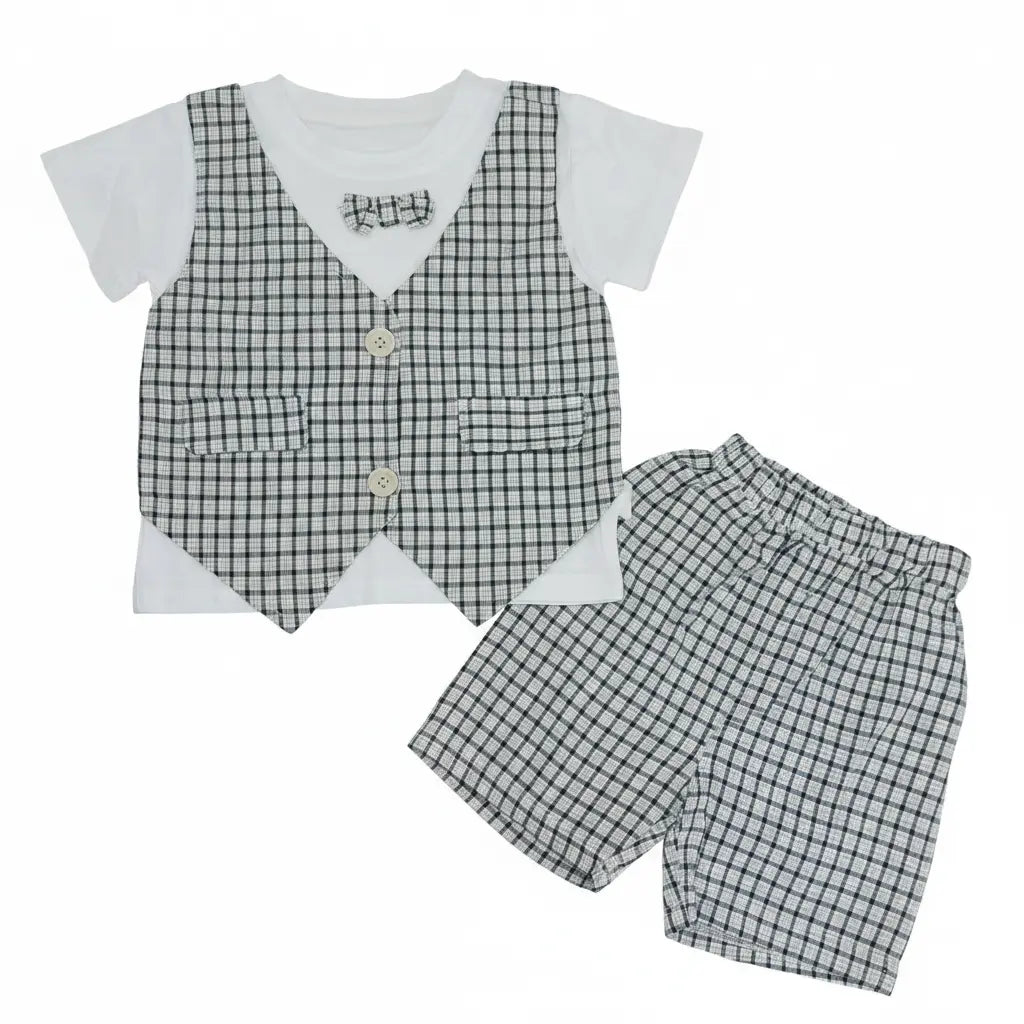 Black White Checkered 2-Pc Outfit Set – Pockets – 1 TO 5Y