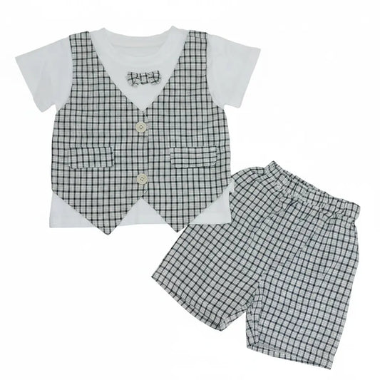 Black White Checkered 2-Pc Outfit Set – Pockets – 1 TO 5Y