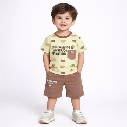 Dino Print Half Sleeve T-Shirt & Shorts – Pockets (Imported) – 1 to 5Y how it looks