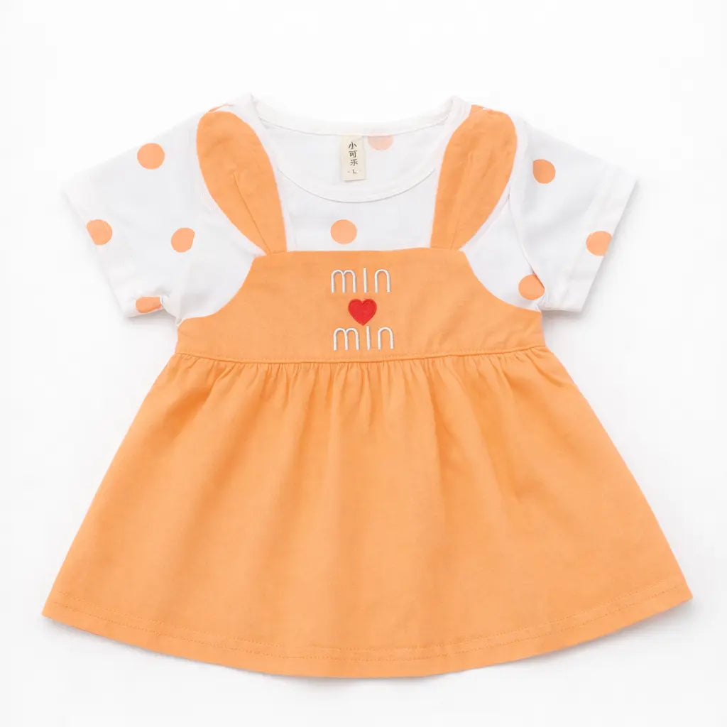 Bunny Ear Tutu Dress & Polka Dot Shirt & Tights Set – 1 TO 5Y orange