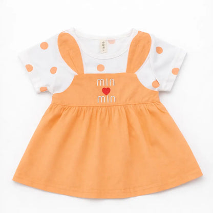 Bunny Ear Tutu Dress & Polka Dot Shirt & Tights Set – 1 TO 5Y orange