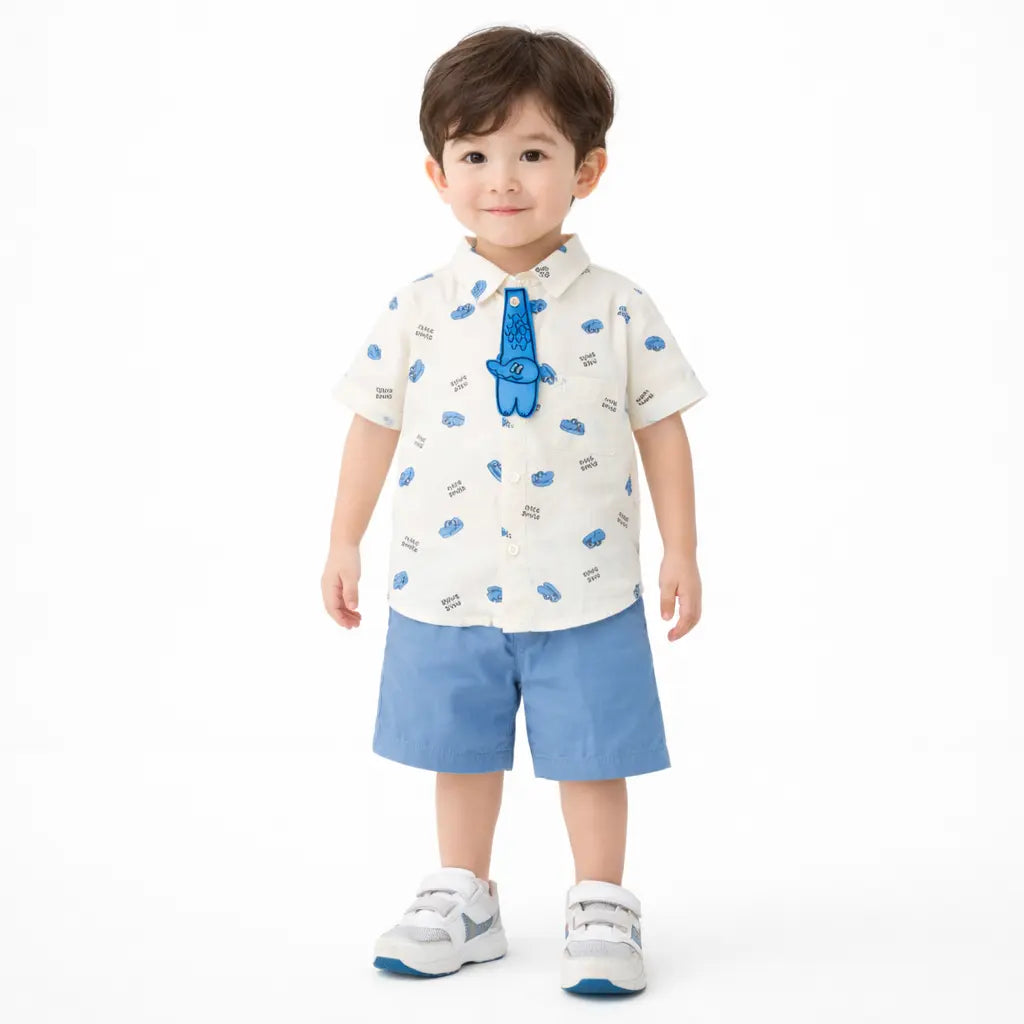 Crocodile Print Shirt & Shorts with Novelty Tie – 1 TO 5Y