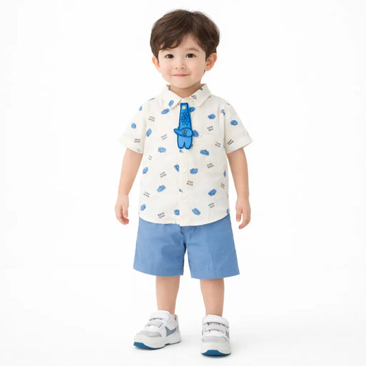 Crocodile Print Shirt & Shorts with Novelty Tie – 1 TO 5Y