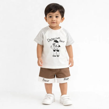 Detective Bear Boys 2Pc Cotton Summer Shorts – 6 TO 24M