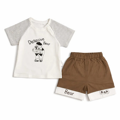Detective Bear Boys 2Pc Cotton Summer Shorts – 6 TO 24M