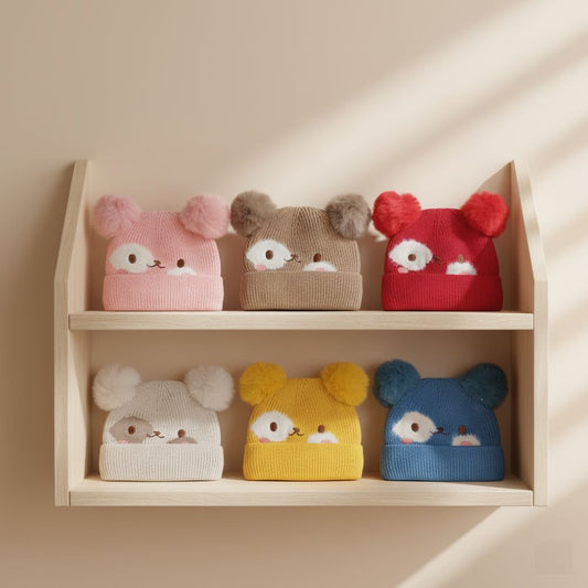 Double Pom Poms Woolen Knitted Animal Face Cap (12 – 30M)