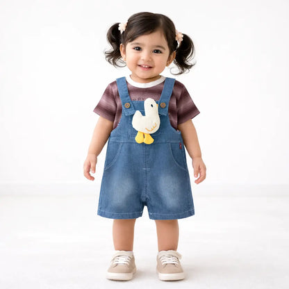 Duck Denim Dungaree Romper Set Imported 1 to 6Y how it looks